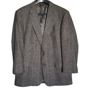 Vtg Brooks Brothers Camel Hair Sport Coat Mens 46R Gray Black Glen Plaid Jacket